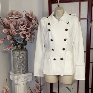White Double-breasted Military Style Jacket